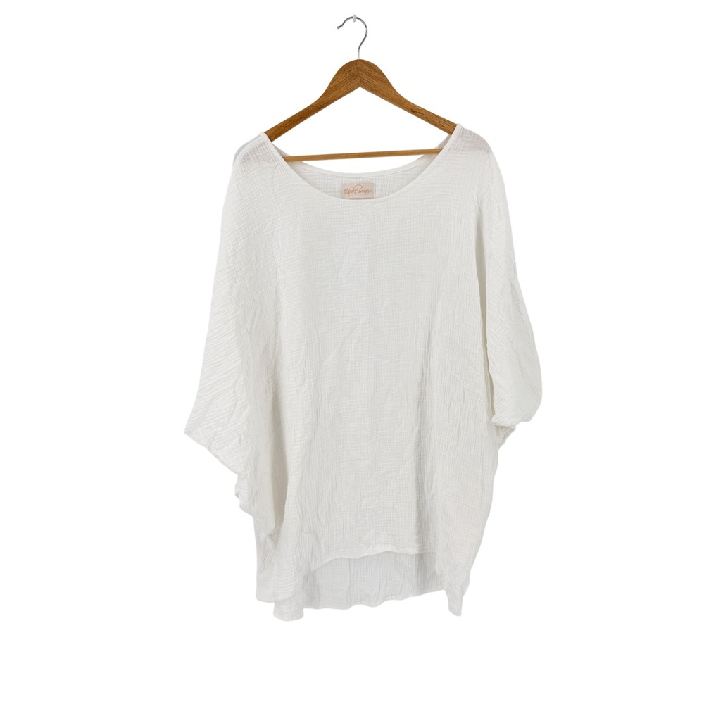 Myrah Penaloza Gauze Pocket Tunic Oversized Minimalist White Top Scoop Neck OS